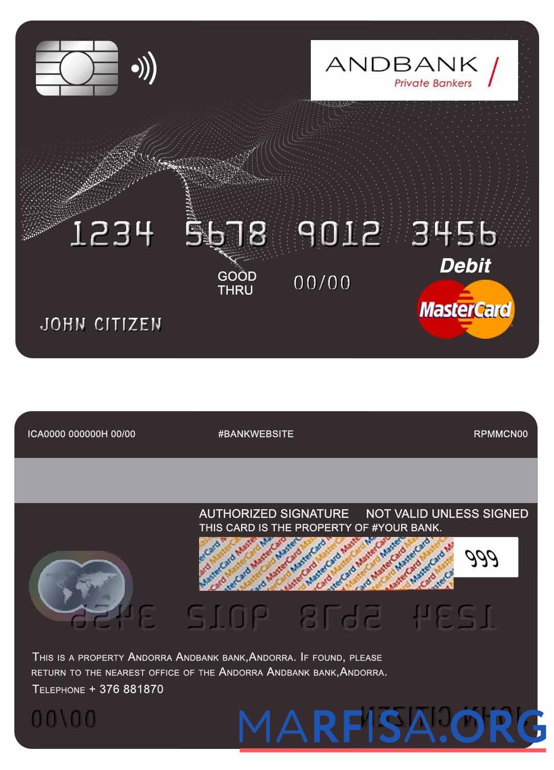 Realistic Andorra Andbank bank master card sample